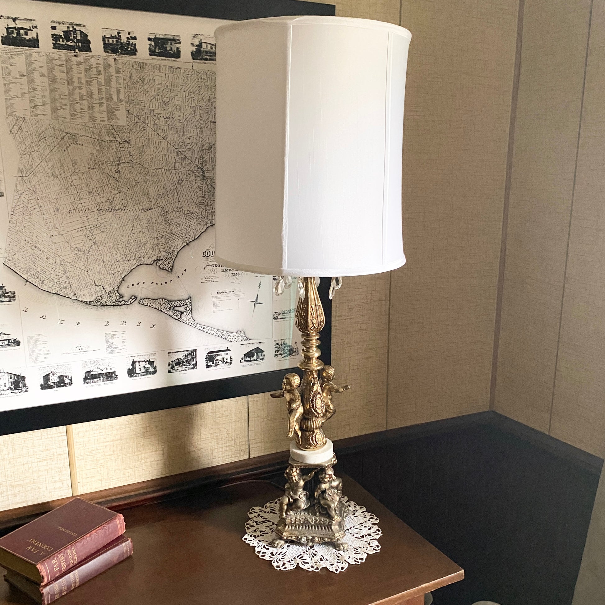 Brass Cherub Lamp with Silk Shade – Sarah Church Antiques
