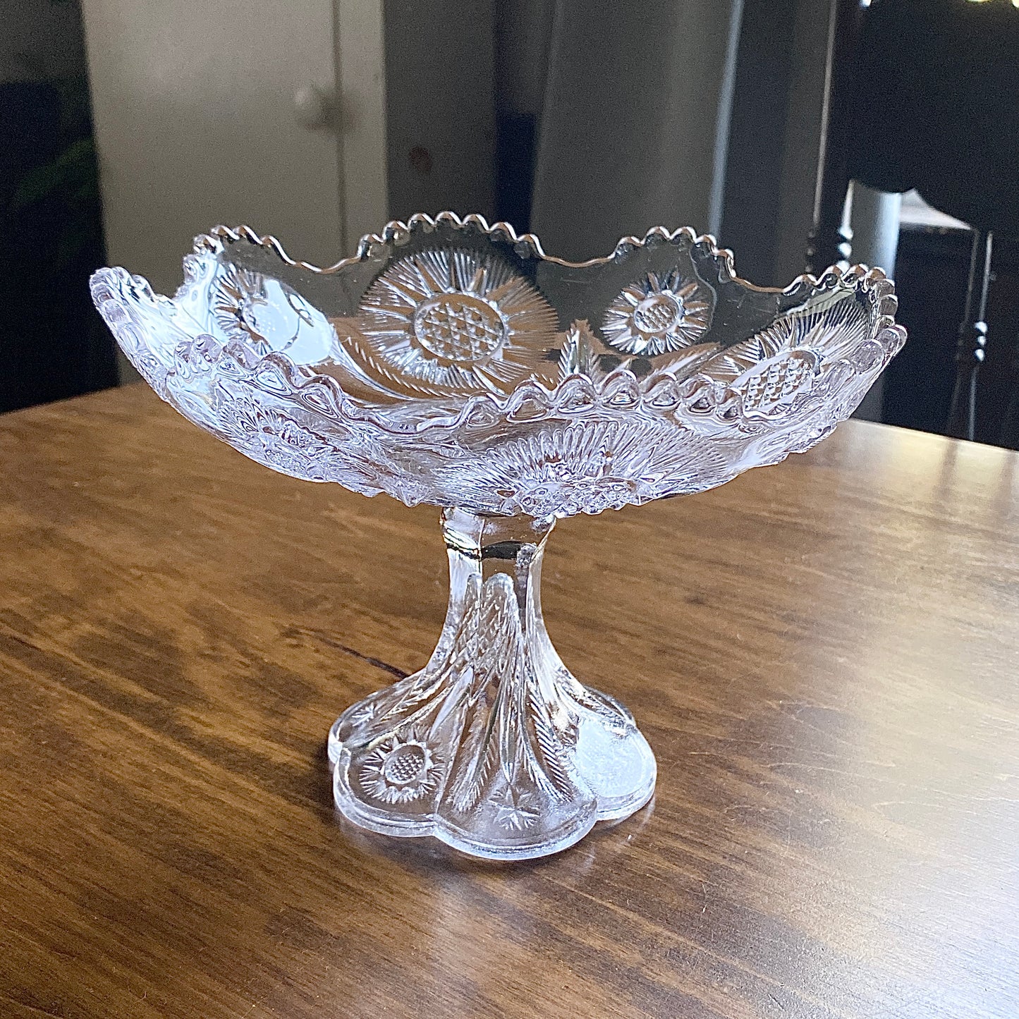 Early Pressed Glass Compote, 'Solar' or 'Feather Swirl' Pattern