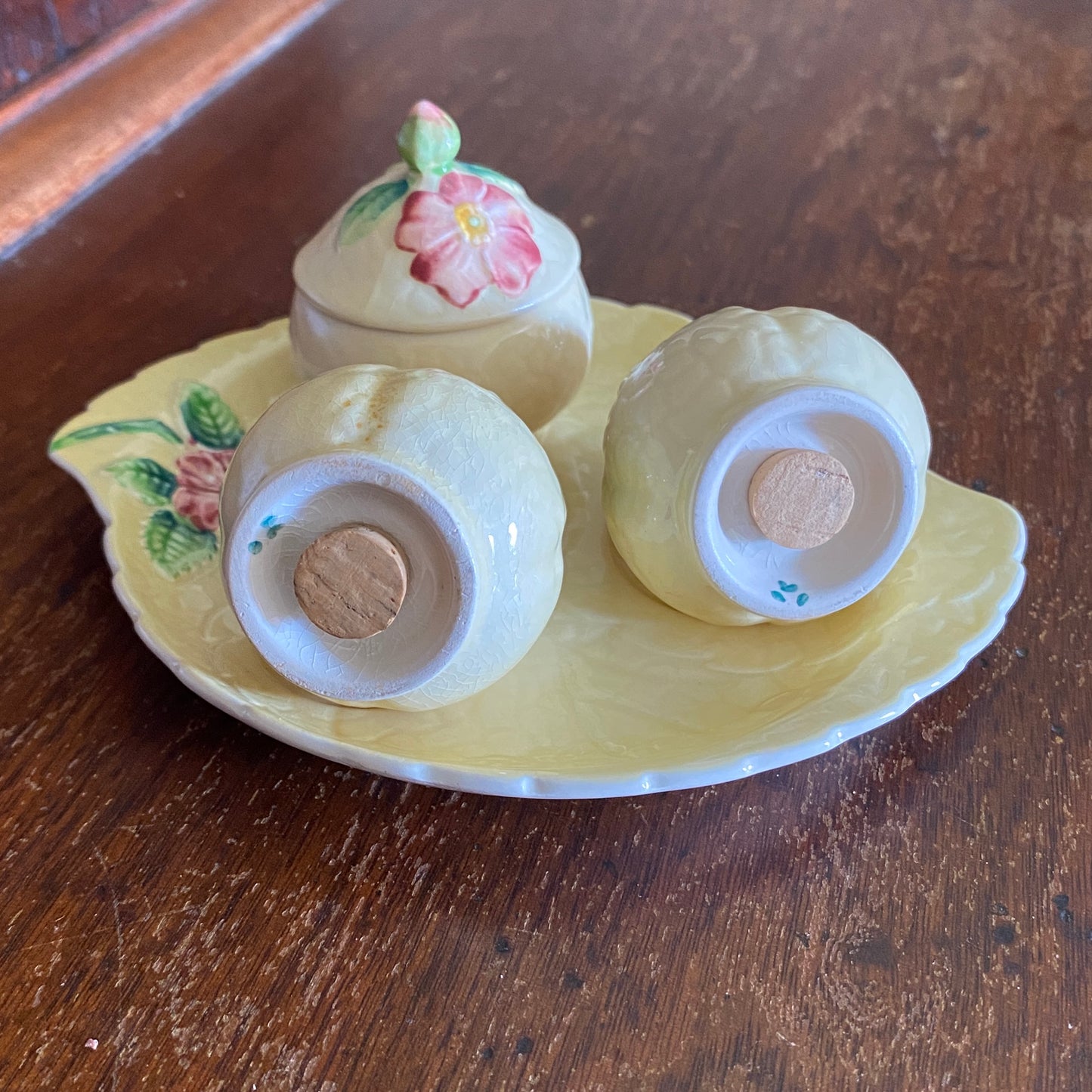 Carlton Ware Salt & Pepper with Covered Sugar on Plate