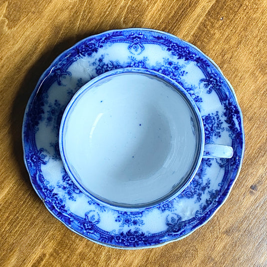 Flow Blue Teacup & Saucer 'Milan'