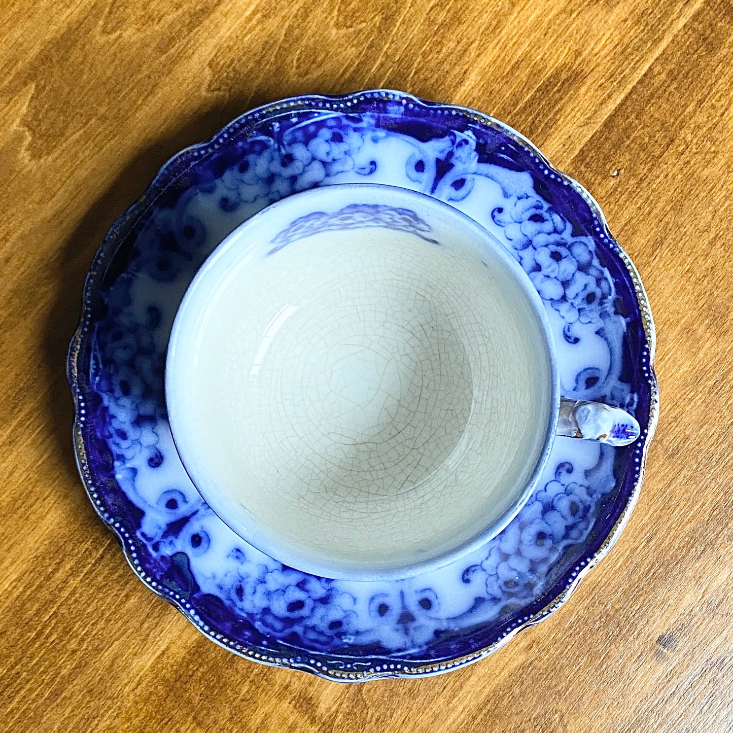 Flow Blue Teacup & Saucer 'Monarch'