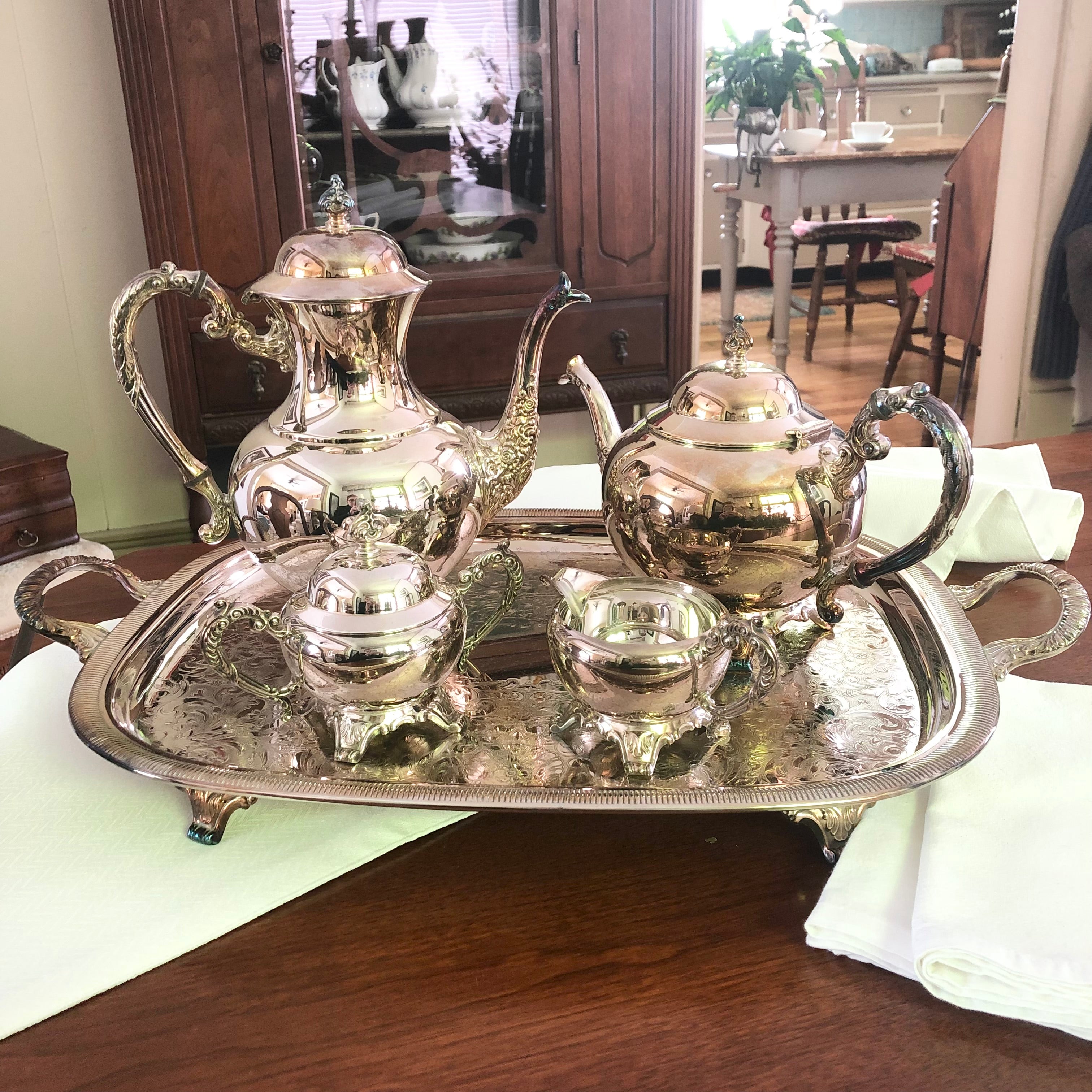 Silver offers plated tea set on copper